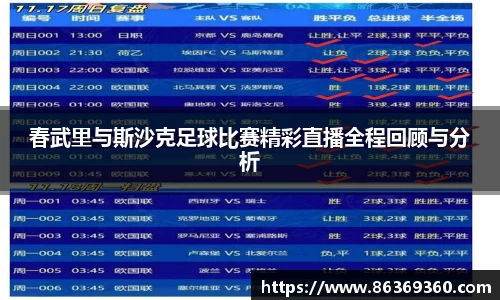 春武里与斯沙克足球比赛精彩直播全程回顾与分析